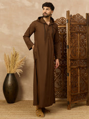 Men’s Brown Arabic Thobe with Attached Hood