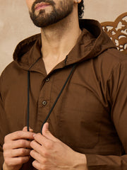 Men’s Brown Arabic Thobe with Attached Hood