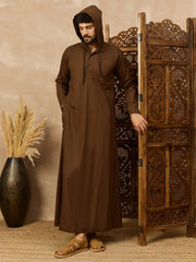 Men’s Brown Arabic Thobe with Attached Hood