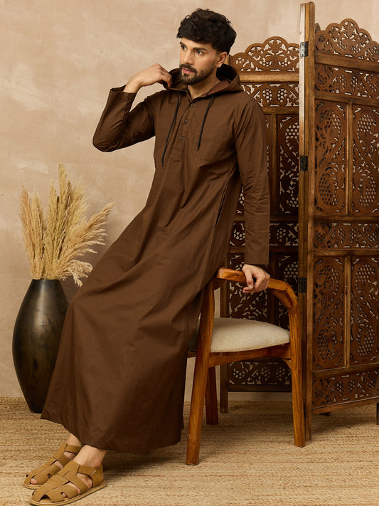 Men’s Brown Arabic Thobe with Attached Hood