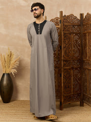 Men’s Grey Arabic Thobe with Black Neck Panel