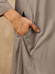 Men’s Grey Arabic Thobe with Black Neck Panel