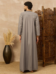 Men’s Grey Arabic Thobe with Black Neck Panel