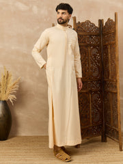 Men’s Cream Thobe with Mandarin Collar and Front Detailing