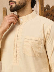 Men’s Cream Thobe with Mandarin Collar and Front Detailing