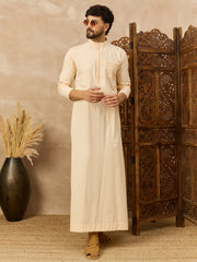 Men’s Cream Thobe with Mandarin Collar and Front Detailing