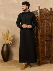 Men’s Black Arabic Thobe with Pintuck Panel