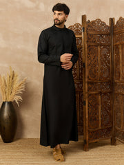 Men’s Black Arabic Thobe with Pintuck Panel