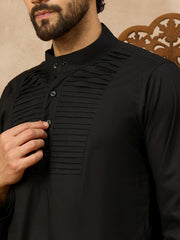 Men’s Black Arabic Thobe with Pintuck Panel