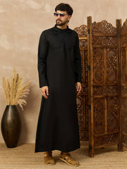 Men’s Black Arabic Thobe with Pintuck Panel