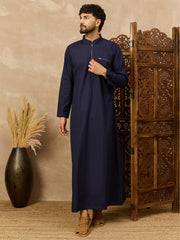 Men’s Navy Blue Arabic Thobe with Zipper Placket