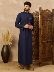 Men’s Navy Blue Arabic Thobe with Zipper Placket