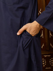 Men’s Navy Blue Arabic Thobe with Zipper Placket