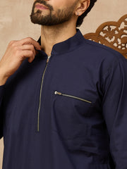 Men’s Navy Blue Arabic Thobe with Zipper Placket