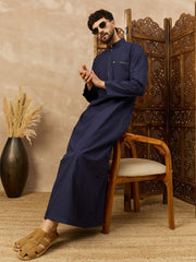 Men’s Navy Blue Arabic Thobe with Zipper Placket