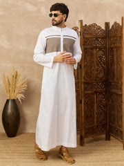 Men’s White Arabic Thobe with Contrast Chest Panel