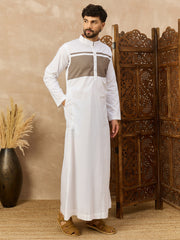 Men’s White Arabic Thobe with Contrast Chest Panel