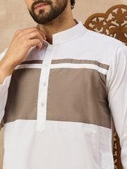 Men’s White Arabic Thobe with Contrast Chest Panel