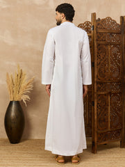 Men’s White Arabic Thobe with Contrast Chest Panel