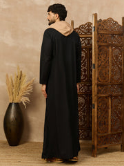 Men’s Black Thobe with Contrast Hood and Button Placket