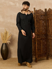 Men’s Black Thobe with Contrast Hood and Button Placket