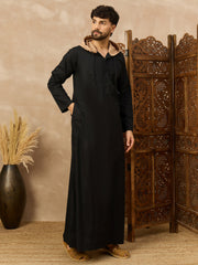 Men’s Black Thobe with Contrast Hood and Button Placket