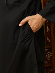 Men’s Black Thobe with Contrast Hood and Button Placket