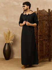 Men’s Black Thobe with Contrast Hood and Button Placket