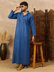 Men’s Denim Blue Arabic Thobe with Hood