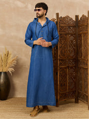 Men’s Denim Blue Arabic Thobe with Hood