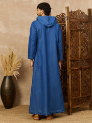 Men’s Denim Blue Arabic Thobe with Hood