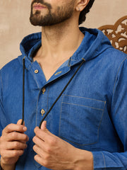 Men’s Denim Blue Arabic Thobe with Hood