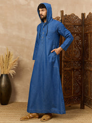Men’s Denim Blue Arabic Thobe with Hood