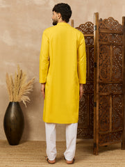 Cotton Yellow Kurta and White Pajama Set for Men
