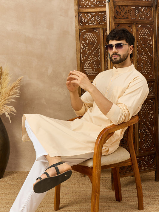 Cotton Cream Kurta and White Pajama Set for Men