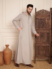Light Grey Arabic Hooded Thobe for Men
