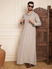 Light Grey Arabic Hooded Thobe for Men