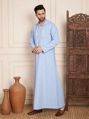 Light Sky Blue Arabic Hooded Thobe for Men
