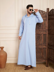 Light Sky Blue Arabic Hooded Thobe for Men