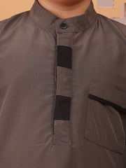 Grey Kids Boy's Kurta with White Pajama Set