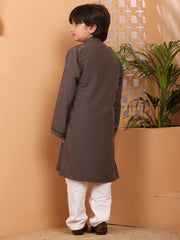 Grey Kids Boy's Kurta with White Pajama Set
