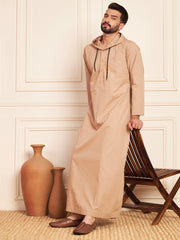 Men’s Beige Arabic Thobe with Attached Hood