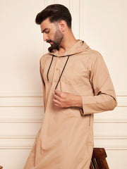 Men’s Beige Arabic Thobe with Attached Hood