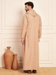 Men’s Beige Arabic Thobe with Attached Hood
