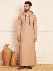 Men’s Beige Arabic Thobe with Attached Hood