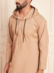 Men’s Beige Arabic Thobe with Attached Hood