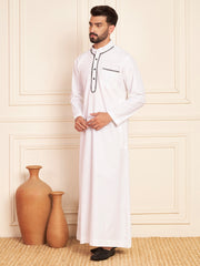 White Embroidered Thobe for Men