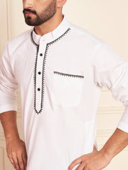 White Embroidered Thobe for Men