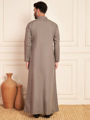 Grey Arabic Cotton Thobe with Piping