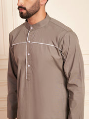 Grey Arabic Cotton Thobe with Piping